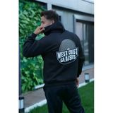 Sırt Baskılı Erkek Sokak Stili Gece Siyahı Üç İplik Kapüşonlu Oversize Sweatshirt
