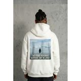 Sırt Baskılı Kadın Salaş Stil Beyaz Siyah Oversize Hoodie - Survivor Penguin Temalı, Felsefi Yazılı Kapüşonlu Sweatshirt