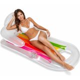 Sırt Dayamalı Deniz Yatağı, Bardak Koyma Hazneli Şeffaf Ergonomik Şişme Havuz Yatağı, 160 cm Geniş Konforlu Tasarım, UV Dayanıklı 3 Katmanlı PVC Deniz Havuz ve Göl İçin Şeffaf Deniz Yatağı