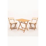 Sırt ve Oturak Minderli Balkon Bahçe Mutfak 3'lü Bistro Set Katlanır Masa-Sandalye 60X80 Masalı - Krem