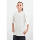 Sırtı Gül Baskılı Kız Çocuk Tişört - Ekru - 9 - 10 Yaş