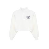 Sırtı Yazı Baskılı Crop Sweatshirt Ekru