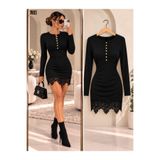 Sisa Butik Dantel Detaylı Uzun Kollu Mini Elbise