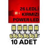 SİSA SENİSTESENAL T10 LED 26 Ledli 10 Adet W5w Metal Ultra Power KIRMIZI Park Plaka Tavan Ampulü