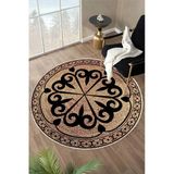 Sisal Görünümlü Desenli Dijital Baskılı Yıkanabilir Kaymaz Yuvarlak Halı 100 X 100 Cm Bej