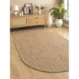 Sisal Jut Hasır OVAL Model Tek Renk Dokuma Yıkanabilir Toz Vermez Halı Krem Bej