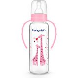Şişe 240 Ml, Kulplu Cam Biberon, Pembe, Sağlıklı ve Dayanıklı Tasarım - Ahşap - Bej