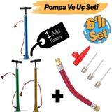 Şişirme Seti Klasik Bisiklet Pompası El Tipi Ayak Tutamaklı Metal Borulu Ve Uçlu Top Teker Şambrel