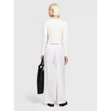Sisley %100 Keten Beli Büzgülü Önü Pileli Geniş Paça Pantolon Kadın Beyaz Pantolon - 324P4aghlf03u