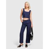 Sisley %100 Keten Çizgili Kare Yaka Askılı Bluz Kadın Haki Mix Bluz - 324P5nthlh015