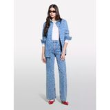Sisley %100 Pamuk Baskılı Normal Bel Geniş Paça Denim Pantolon Kadın Haki Yeşili Denim Pantolon - 325P43y3le04f