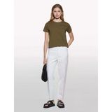 Sisley %100 Pamuk Bisiklet Yaka Boxy Fit T-Shirt Kadın Haki T-Shirt - 325P3ı1xl107a
