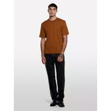 Sisley %100 Pamuk Nervürlü Bisiklet Yaka T-Shirt Erkek Kahverengi T-Shirt - 325A3ynvs104q