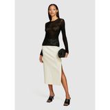 Sisley Bej Kadın Midi Yüksek Belli Keten Etek 4U6WL0023 - 36