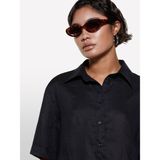 Sisley Sisley %100 Keten Kısa Kollu Gömlek Kadın Siyah Gömlek - 325P5BMLLQ08U