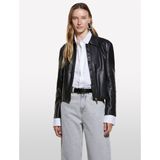 Sisley Viskoz Karışımlı Deri Görünümlü Fermuarlı Regular Fit Ceket Kadın Siyah Ceket - 325A20BZLN05T - 38