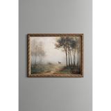 Sisli Orman ve Geyik - Vintage Desenli Çerçeve - İnce Model, Altın2, 30 x 40