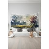 Sisli Sabah Manzarası Desenli Duvar Halısı Duvar Örtüsü Tapestry Süetimsi Dokulu%100 Polyester Kumaş