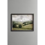 Sisli Tepeler ve Kırsal Manzara - Vintage Desenli Çerçeve - İnce Model, Gümüş, 21 x 30