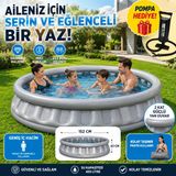 Şişme Aile Havuzu 152X43 Cm Metalik Gri Bahçe Ve Balkon Çocuk Havuzu El Pompası Hediyeli