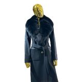 Şişme Detaylı Kaşmir Kadın Kaban (Siyah, 2XL)