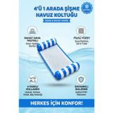 Şişme Havuz Koltuğu Hava Yastıklı Fileli 4'Ü 1 Arada Deniz Ve Havuz Yatağı Şezlong Mavi
