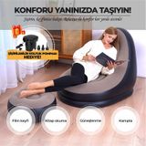 Şişme Koltuk Ve Ayak Uzatma Pufu Ev, Kamp, Ofis Kullanımı İçin, Pompa Hediyeli, Taşınabilir Bej - Siyah