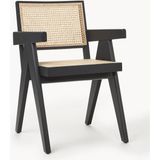 Sissi Kollu Sandalye - Ikonik Tasarım, Rattan Oturum, Fsc® Sertifikalı Meşe Gövde - Siyah - Bej