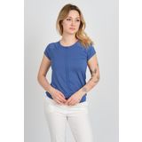 Sistas Kadın Sırt ve Omzu Tül Detaylı Beli Lastikli Bisiklet Yaka Bluz 23064 Indigo