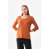 Sistas Kadın V Yaka Truvakar Kol Bluz 23588 Camel