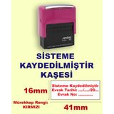 Sisteme Kaydedilmiştir Kaşesi, 911 (41mm*16mm) Kırmızı Keçeli Otomatik Kaşe