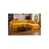 Sister Home Design 500x200 cm L Köşe Koltuk Örtüsü Ada Keten Natural Renk Kaymaz Şık Koltuk Şalı