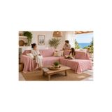 Sister Home Design 500x200 cm L Köşe Koltuk Örtüsü Çizgili Keten Natural Renk Kaymaz Şık Koltuk Şalı