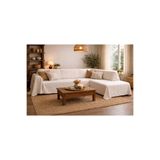 Sister Home Design 500x290 cm L Köşe Koltuk Örtüsü %100 Pamuk Buldan Keten Natural Renk Kaymaz Şık Koltuk Şalı