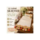 Sister Home Design El Yapımı Renkli Dantel Detaylı Runner | Bohem Şık Masa Örtüsü | Pamuk Kumaş Dekoratif Runner