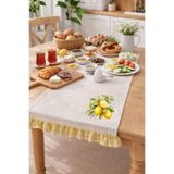 Sister Home Design Limon Desenli Runner Fırfırlı Masa Örtüsü Sarı Pötikare Farmhouse Mutfak Dekor