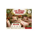 Sister Home Design Rustik Kır Sofrası Seti Runner + 4 Kırlent Pötikare Fırfırlı Çiçekli Masa Dekoru