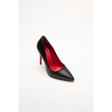 Sister In Love Shoes Charlotte Siyah Cilt Kırmızı Topuk Detaylı Stiletto
