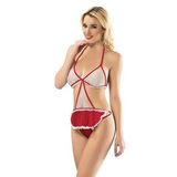 Sistina Bayan Beyaz Kırmızı Fileli Bodysuit 4027