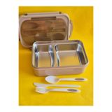 sisus BESLENME KABI SEFER TASI ÇELİK 2 BÖLMELİ KİLİTLİ KAPAKLI BESLENME ÇANTASI BEJ 22,5 X 16 CM