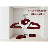 Sisus Kadife Elbise Askısı 5 Ad Kaymaz Özel Kaplama Abiye Askısı - Bordo