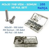 Site Hırdavat M3X30 Yhb Vida Somun ve Pul Seti, 200 Parça - 200 Adet