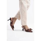 Sitello.Co Leopar Fiyonklu Kitten Topuklu Slingback Kadın Ayakkabı JETJETJETTR08MS24D