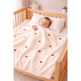 Sitilin Ayıcık Kalp Desenli Nakışlı Premium Bebek Battaniyesi 90x110 Krem Wellsoft Yumuşacık