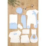 Sitilin Erkek Bebek Beyaz Mavi Natıral Pamuk Kumaş Lüks 10 Lu Hastane Çıkışı Set Stl6788 - 0 - 3 Ay