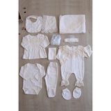 Sitilin Kız Bebek Bej Natıral Pamuk Kumaş Dantelli Lüks 10 Lu Hastane Çıkışı Defne Sabunlu Set STL6407 - 0 - 3 Ay