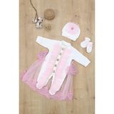 Sitilin Kız Bebek Kadife Fransız Dantel Pelerinli Lüks Mevlütlük Harika Süslü Tulum Seti STL6896 - Pembe - 3 - 6 Ay