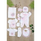Sitilin Kız Bebek Melek Kanatlı Kadife Kumaş Beyaz Dantelli Taşlı Lüks 10 Lu Hastane Çıkışı Set STL6927 - 0 - 3 Ay