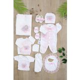 sitilin Kız Bebek Melek Kanatlı Kadife Kumaş Beyaz Dantelli Taşlı Lüks 10 Lu Hastane Çıkışı Set STL6927