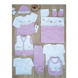 Sitilin Kız Bebek Natural Pembe Işlemeli Süslü Lüks 10 Lu Hastane Çıkışı Set STL606510 - 0 - 3 Ay